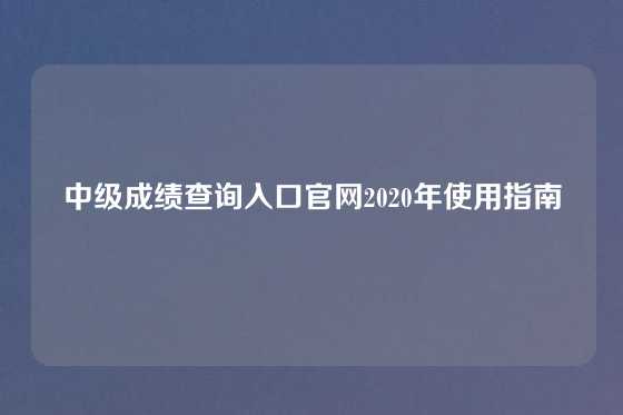 中级成绩查询入口官网2020年使用指南